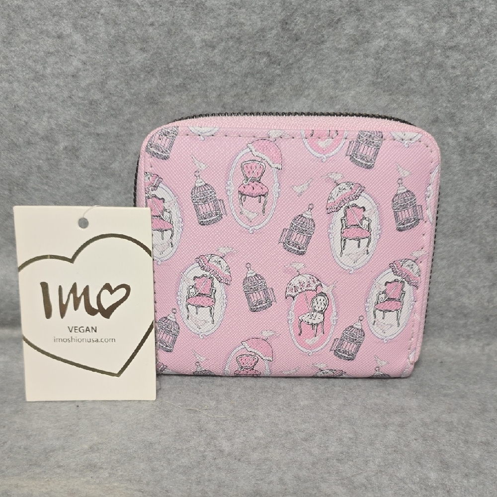 Pink IMO Vegan Wallet with Birdcage Print NWT